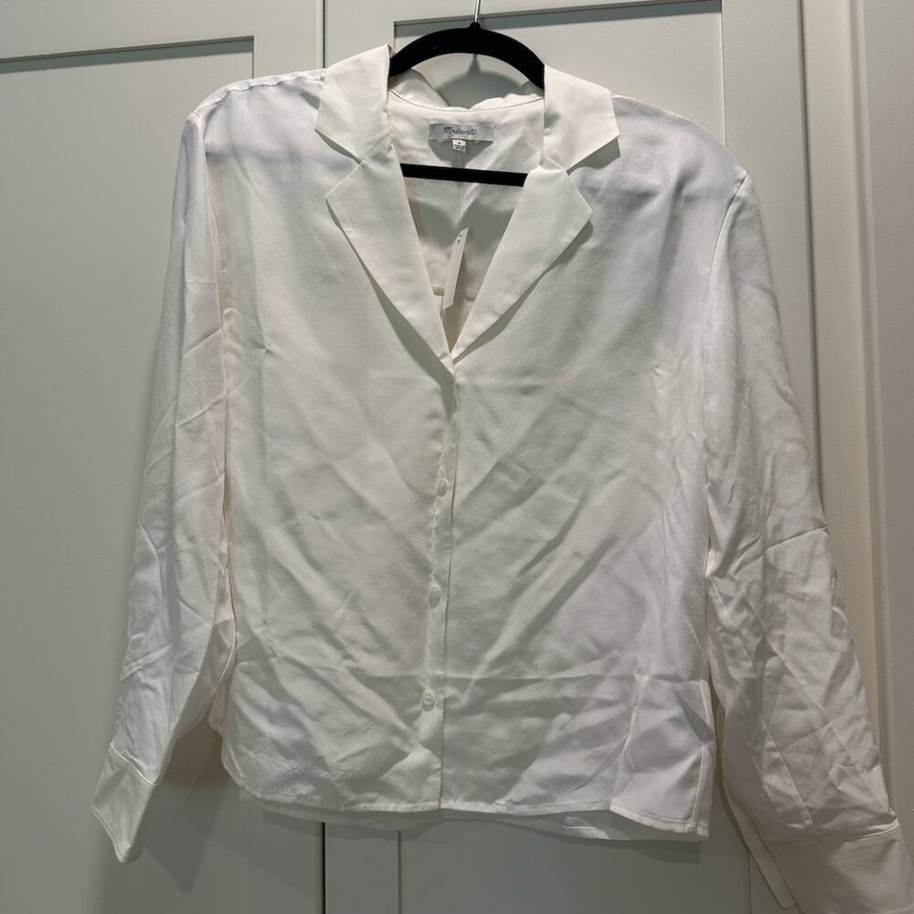 Madewell white silk button up shirt